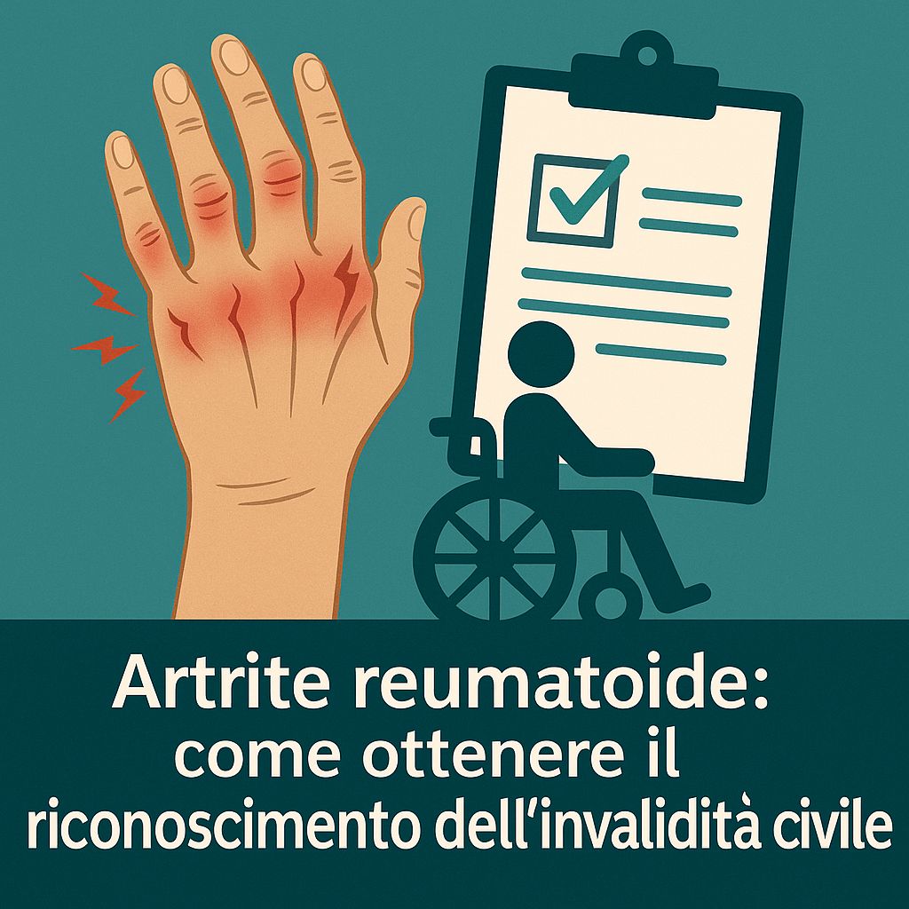 Illustrazione di una mano infiammata con simbolo di disabilità e documento approvato