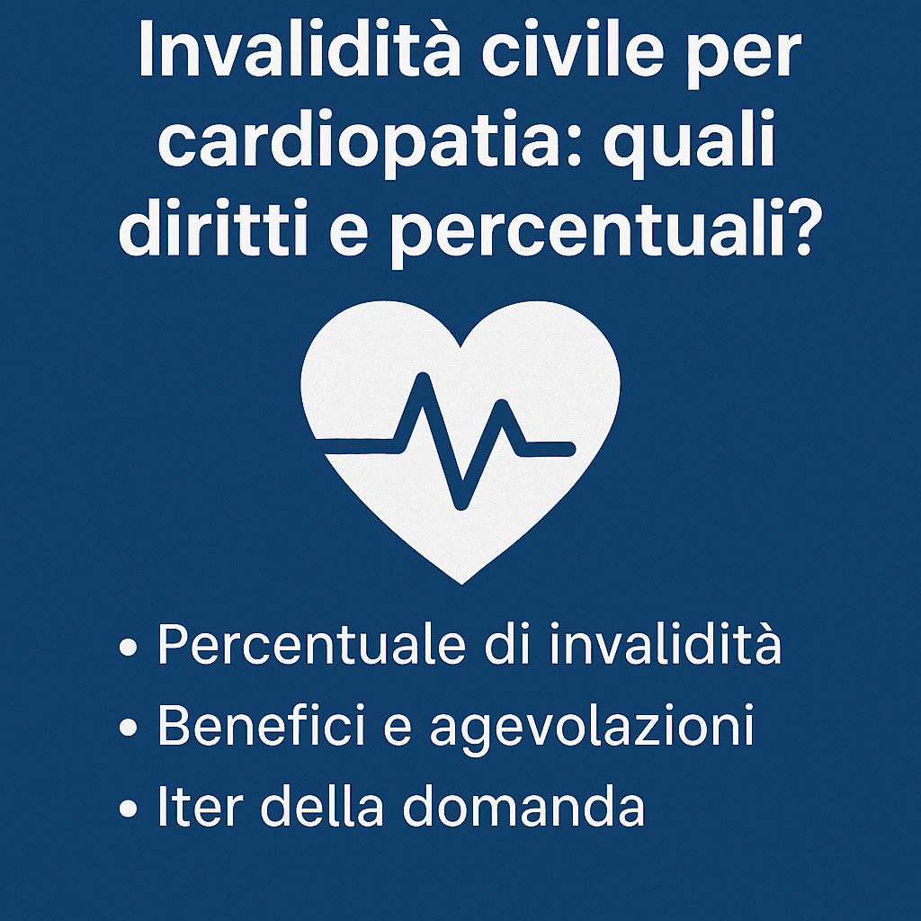 Grafico informativo sull’invalidità civile per cardiopatia: percentuali, agevolazioni e iter della domanda