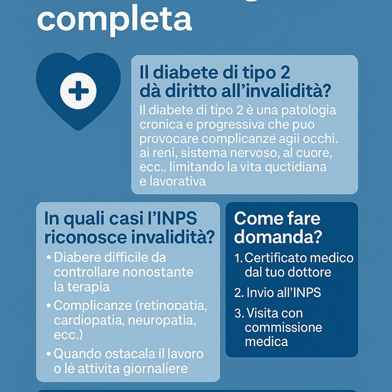 nfografica in italiano sull’invalidità civile per diabete di tipo 2: quando spetta e come richiederla